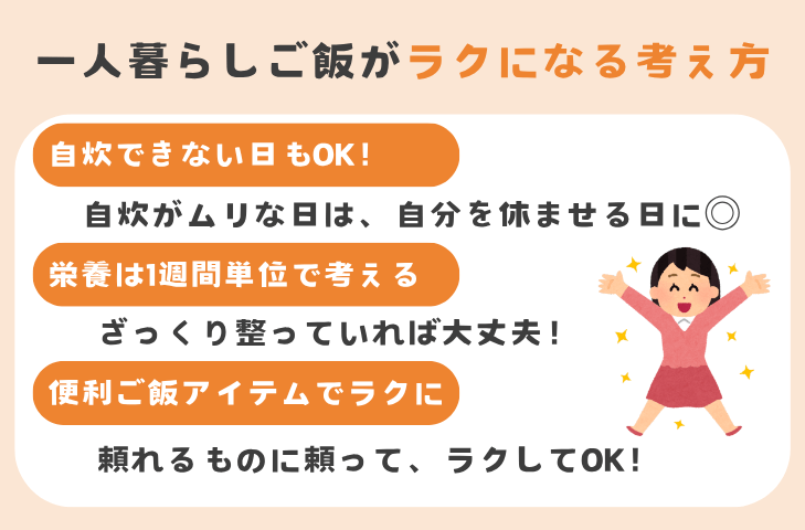 しんどい一人暮らしご飯がラクになる3つの考え方